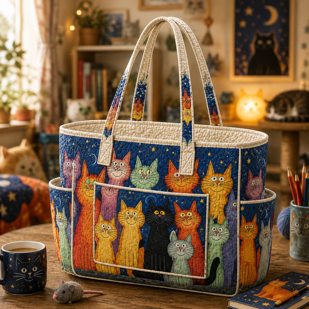 Léonie | Sac cabas matelassé au chat coloré