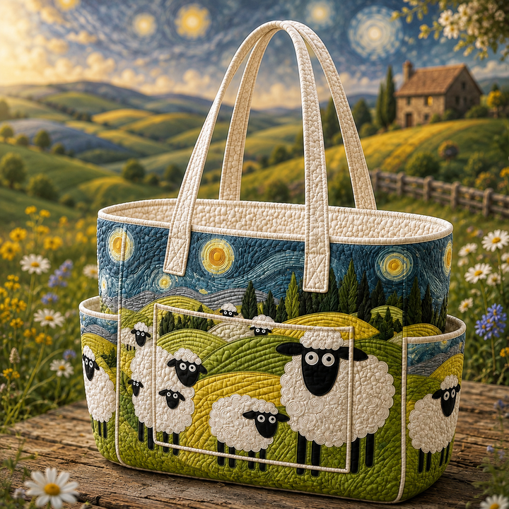 Lucie | Sac cabas matelassé aux agneaux dans la prairie