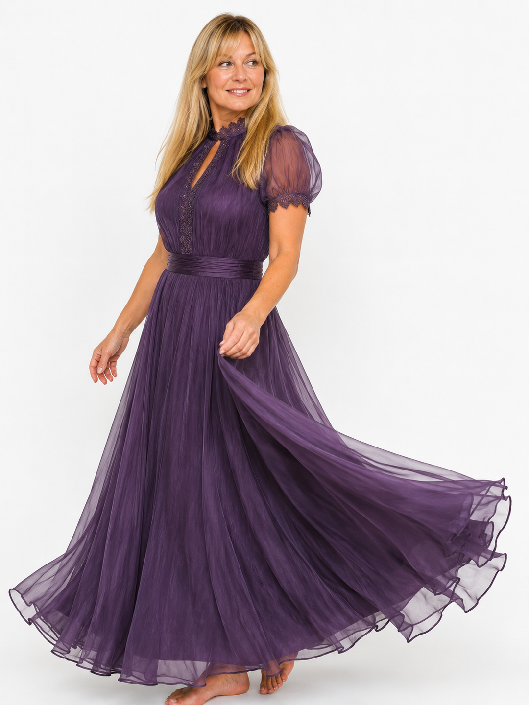 LOVETTI | Robe Maxi en Chiffon avec Dentelle