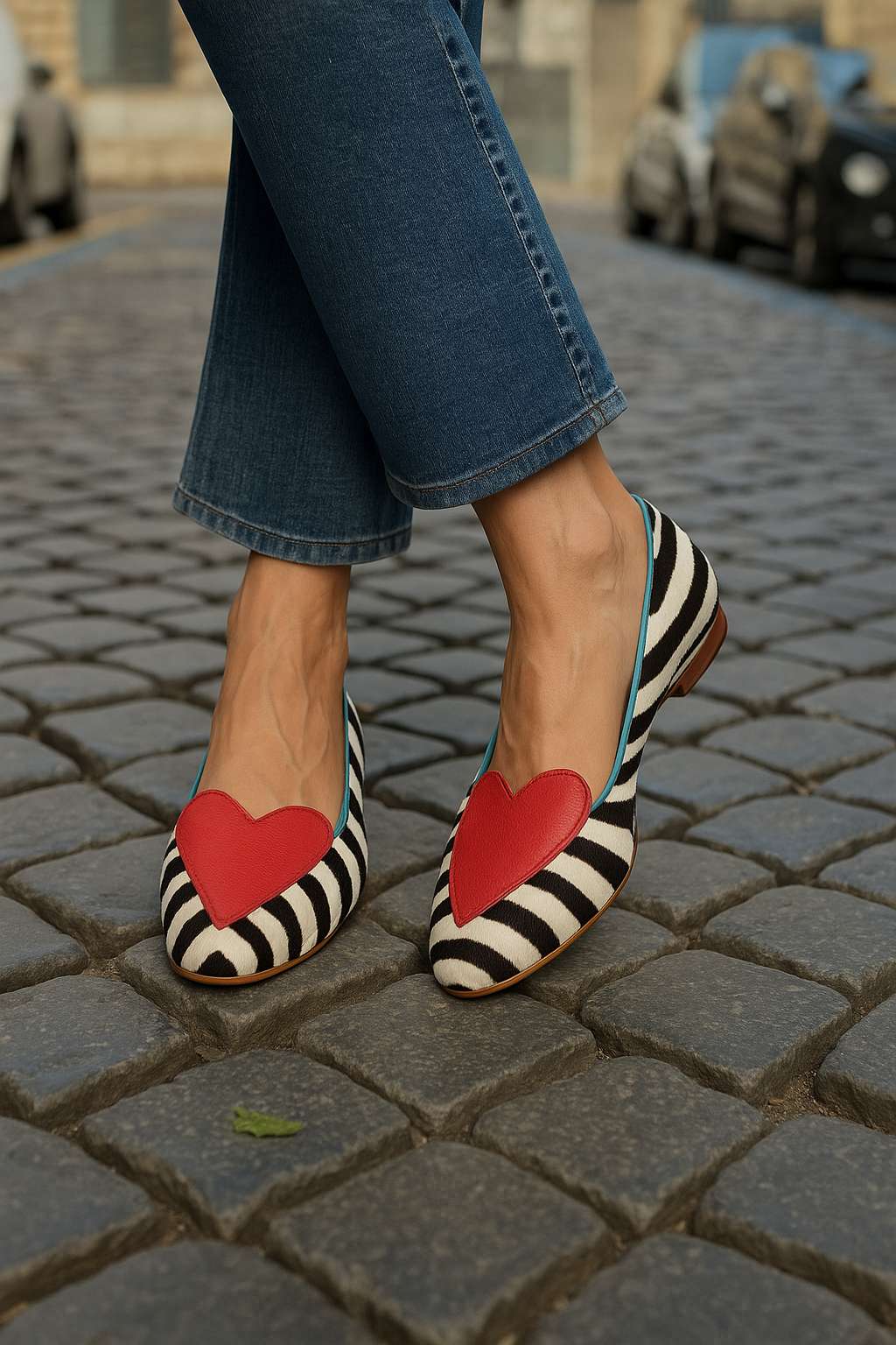 Ballerines zébrées casual Rouge à bout pointu avec cœur