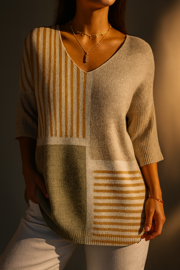 Pull en Tricot pour Femmes avec Motif Géométrique Abstrait