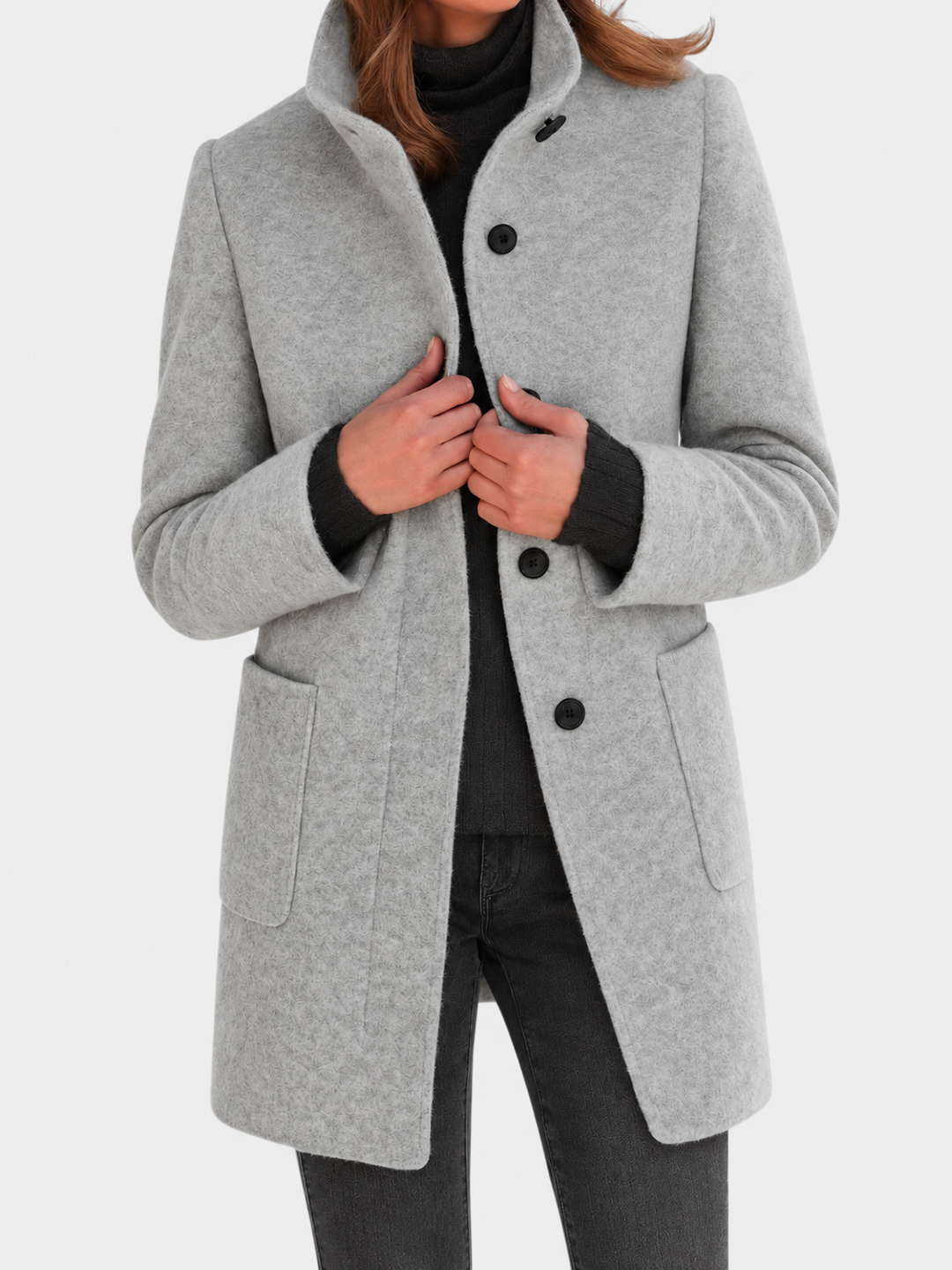 Adrienne | Manteau midi texturé à col montant