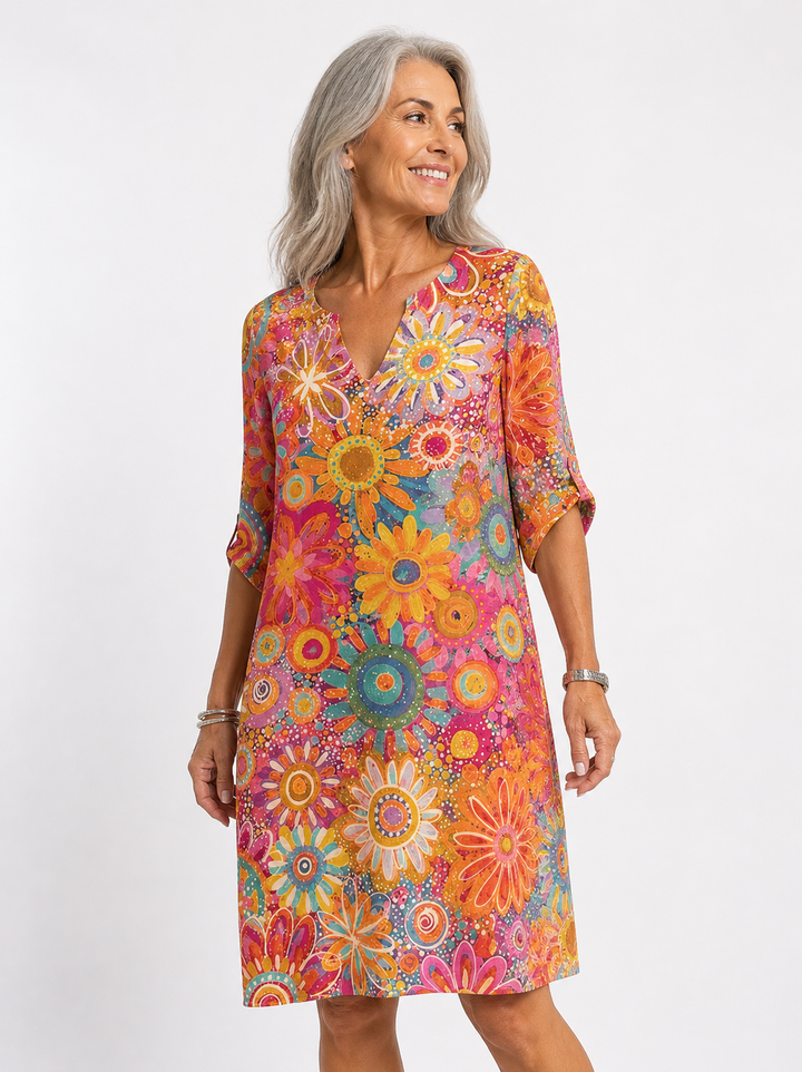 Bonita | Robe Florale Joyeuse Avec Manches Courtes Et Décolleté En V
