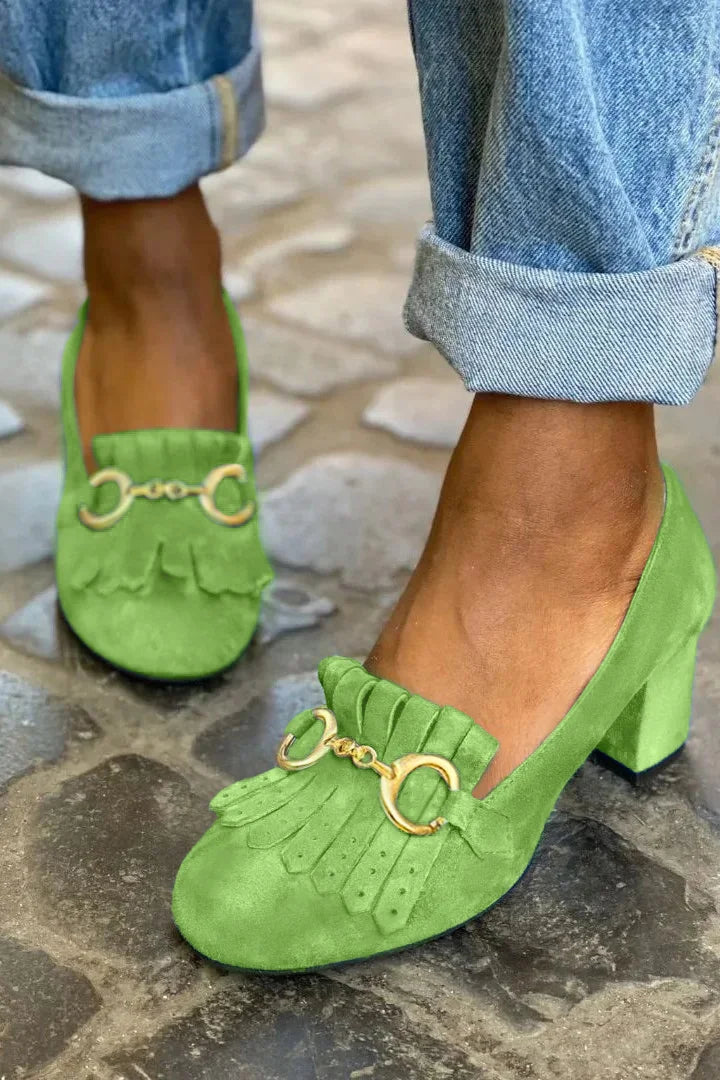 Talons larges mats à bout rond avec boucle et franges