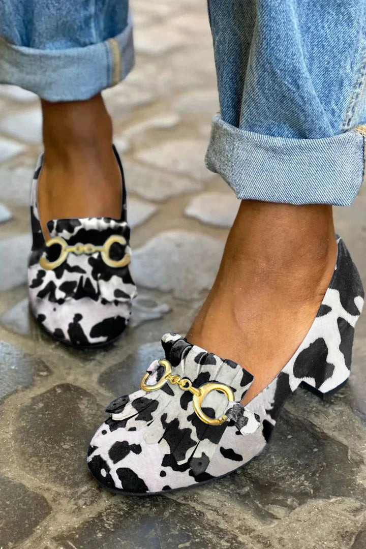 Talons larges mats à bout rond avec boucle et franges