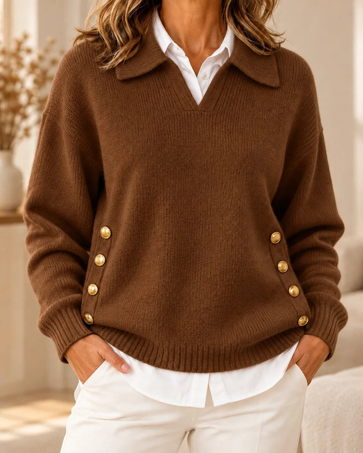 Erminia | Pull à col polo et boutons dorés