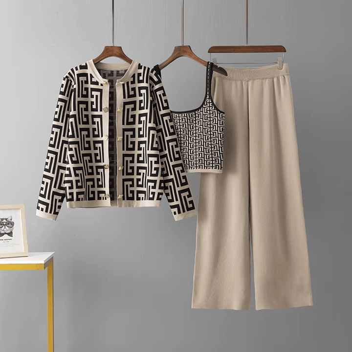 Avery™ - Costume trois pièces à col O en tartan rétro élégant