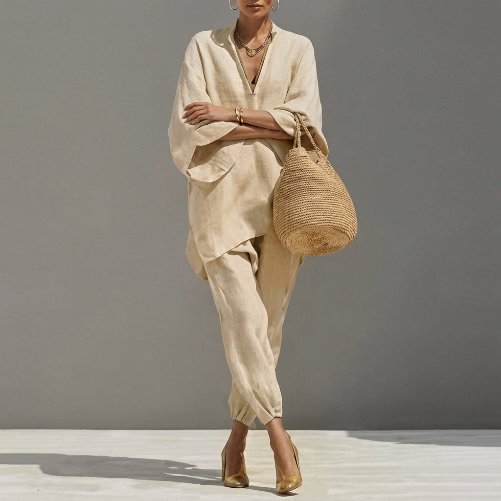 Marina | Ensemble Casual à Deux Pièces avec Col en V pour Femme