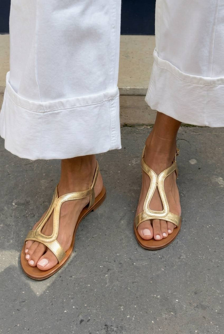Sandales slingback découpées métalliques décontractées basses Or