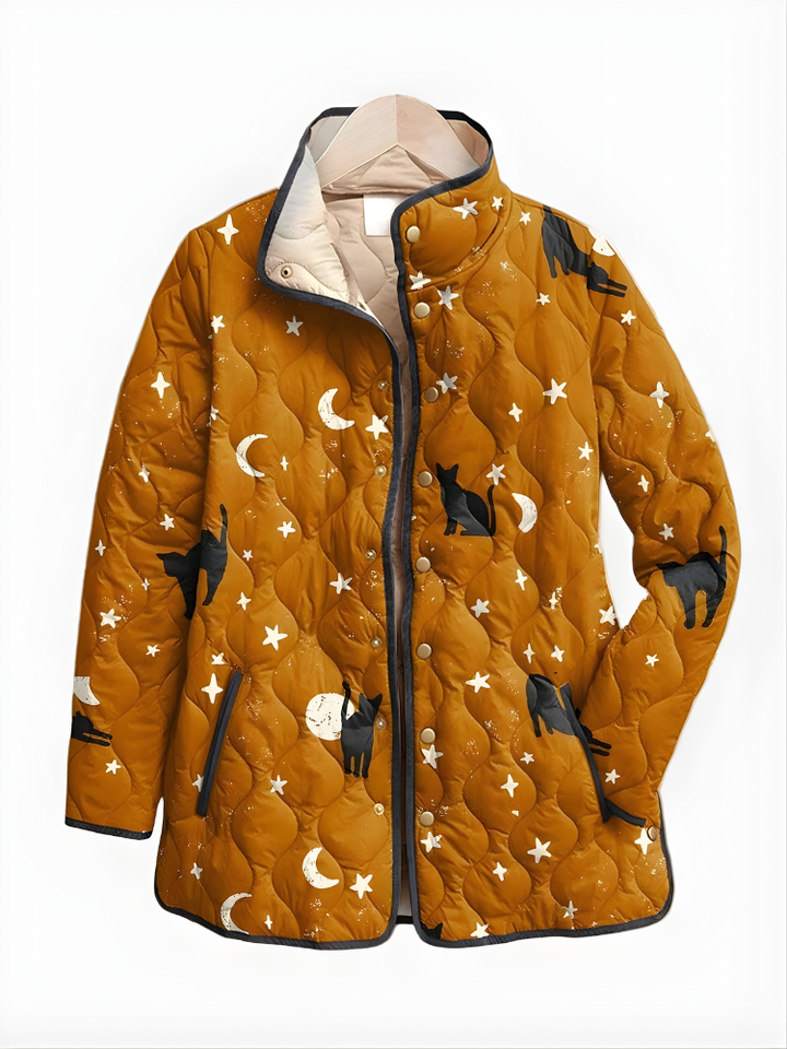 Chantal | Manteau matelassé à motif chats noirs