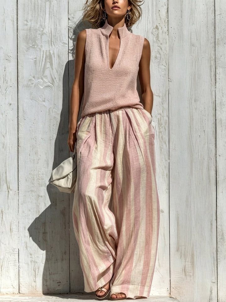 Paola | Ensemble top sans manches et pantalons larges à rayures