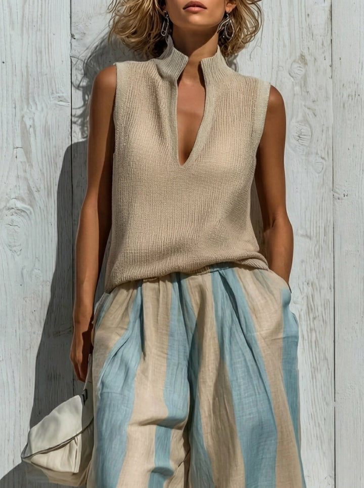 Paola | Ensemble top sans manches et pantalons larges à rayures