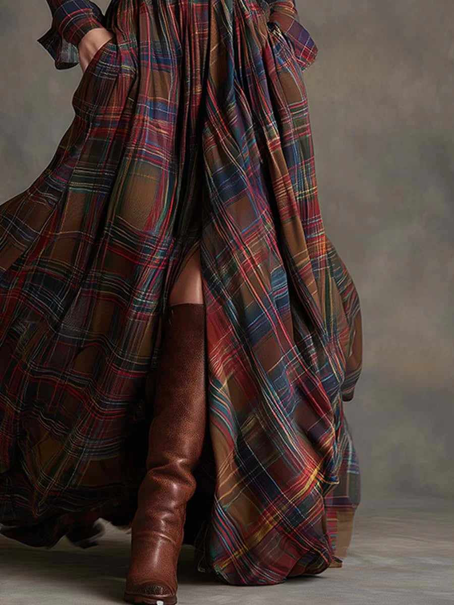 Mahaut | Robe Longue à Carreaux avec Ceinture