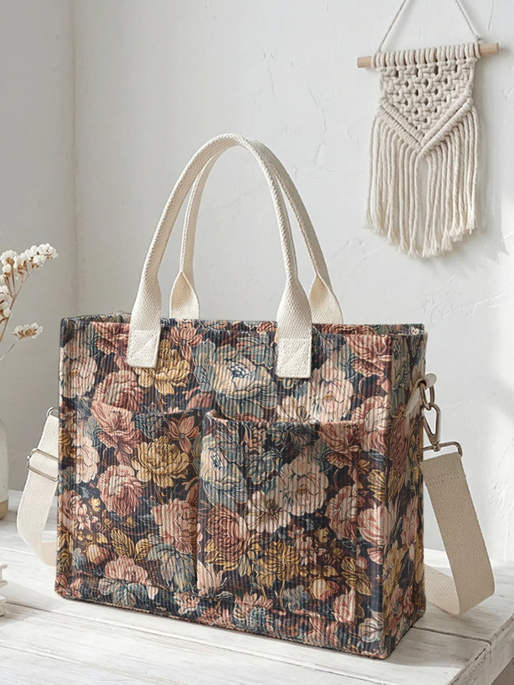 Vanina | Sac cabas en velours côtelé fleurs vintage