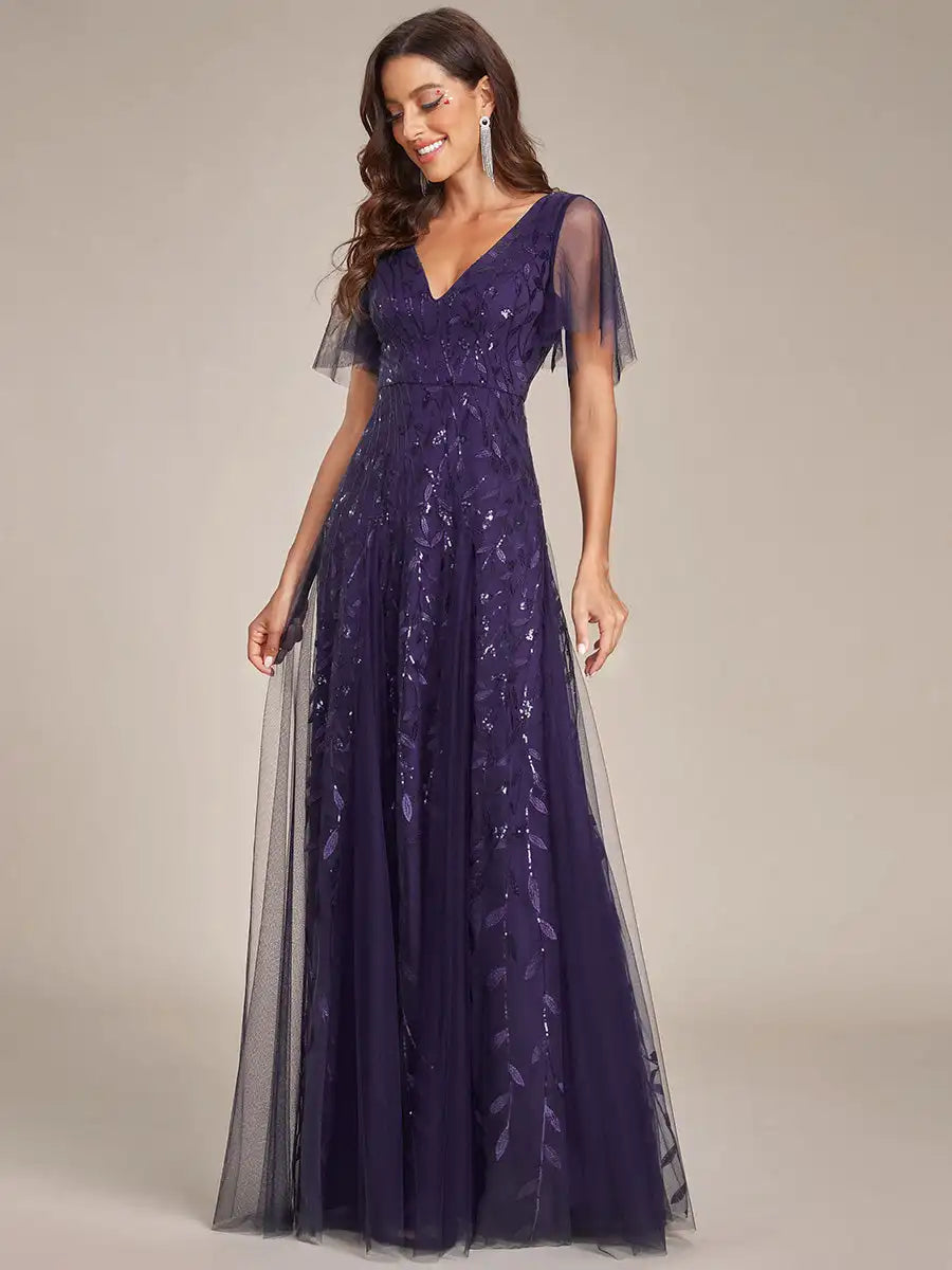 Tessa | Robe de Soirée avec Manches Volantes en Sequins