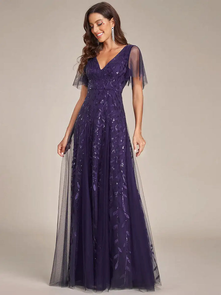 Tessa | Robe de Soirée avec Manches Volantes en Sequins