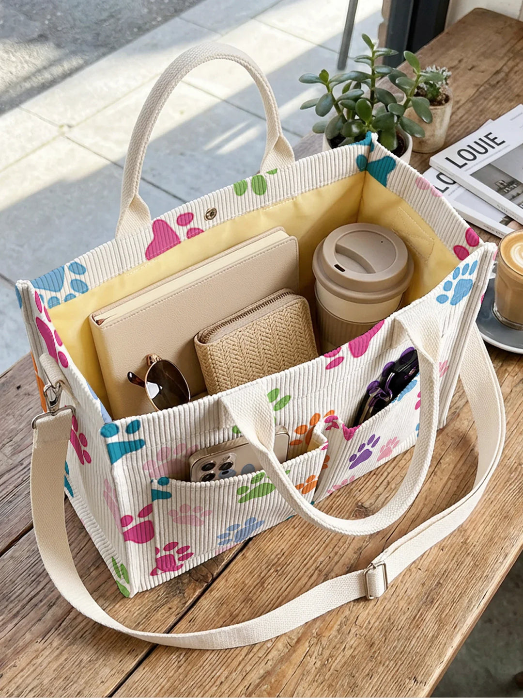 Sybille | Sac cabas en velours côtelé pattes colorées