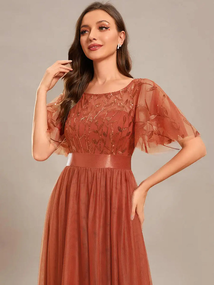 Elodie | Robe de Soirée à Manches Courtes en Sequins