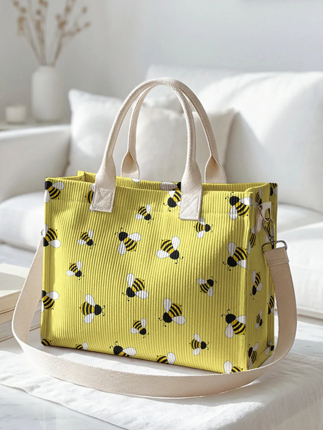 Renée | Sac cabas en velours côtelé petites abeilles