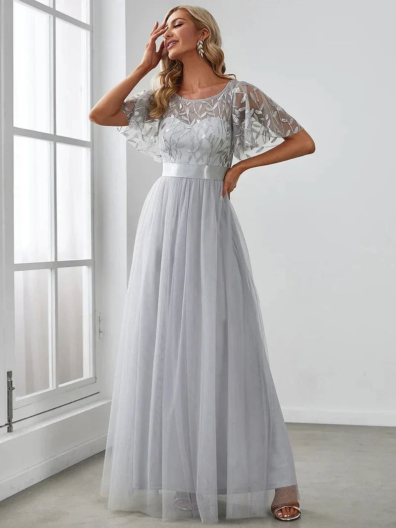 Elodie | Robe de Soirée à Manches Courtes en Sequins