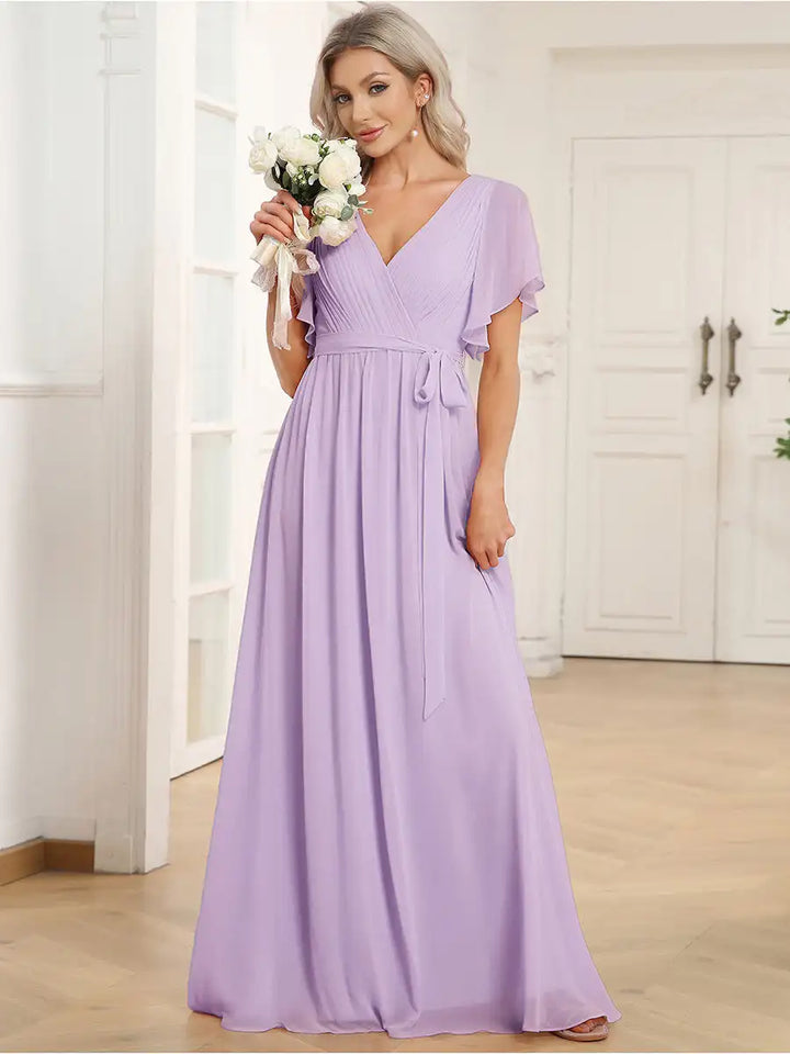 Celeste | Robe de Soirée en Chiffon à Manches Volantes