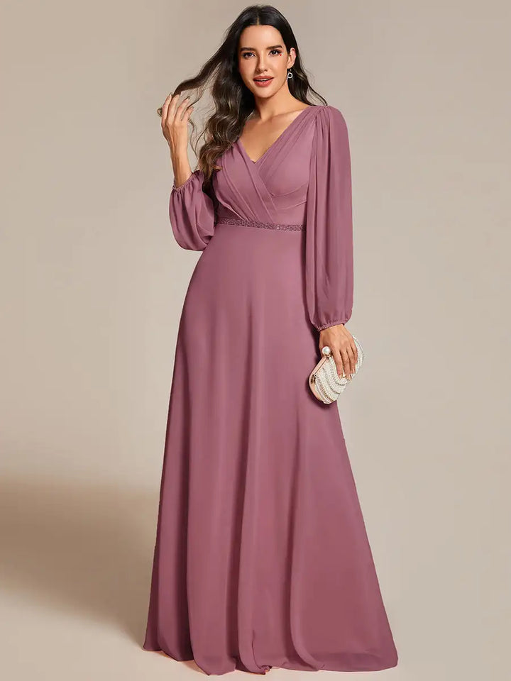 Vivienne | Robe de Soirée Longue à Manches Longues en Sequins