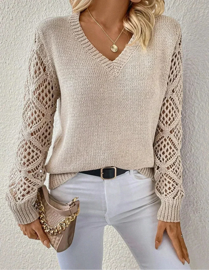 Aubrey™ - Pull à col V Chic avec Détails Faits Main