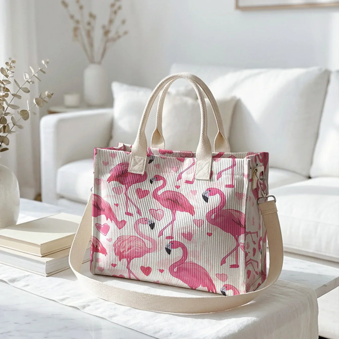 Swann | Sac cabas en velours côtelé flamants et cœurs