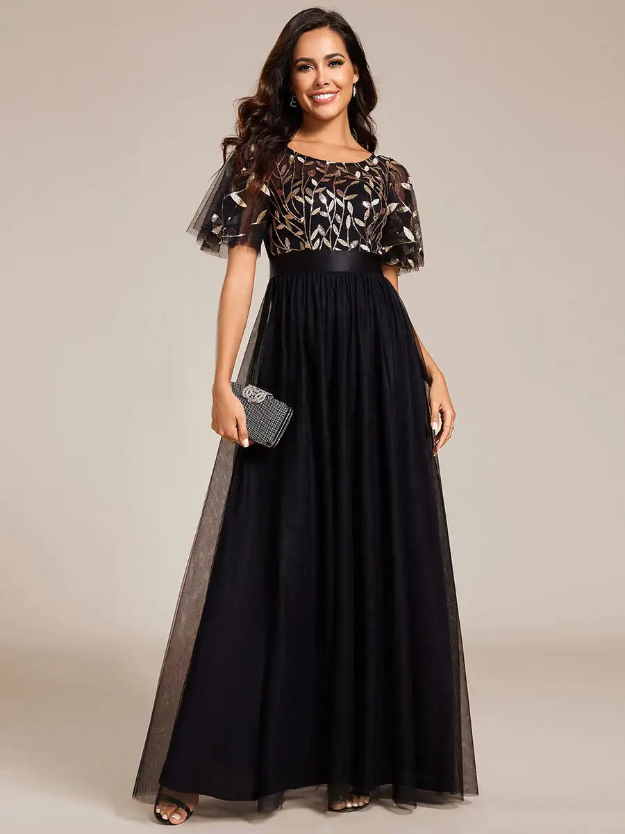 Elodie | Robe de Soirée à Manches Courtes en Sequins