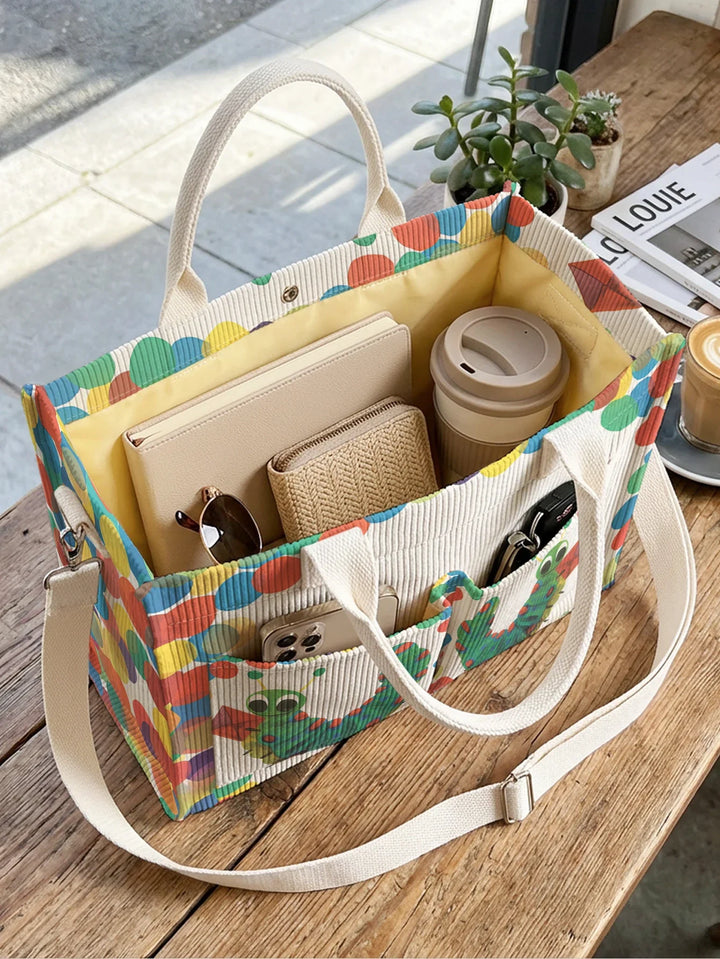 Roseline | Sac cabas en velours côtelé chenille et pois multicolores