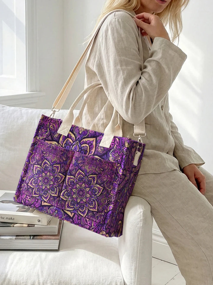 Yaëlle | Sac cabas en velours côtelé mandala violet