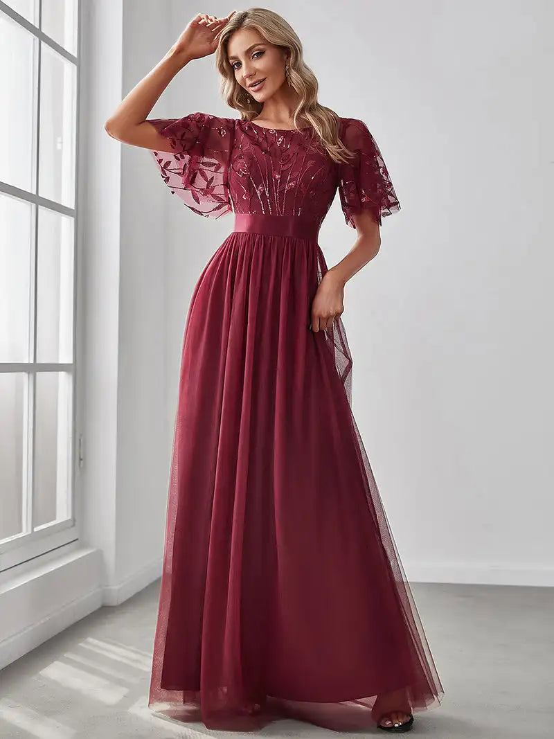 Elodie | Robe de Soirée à Manches Courtes en Sequins