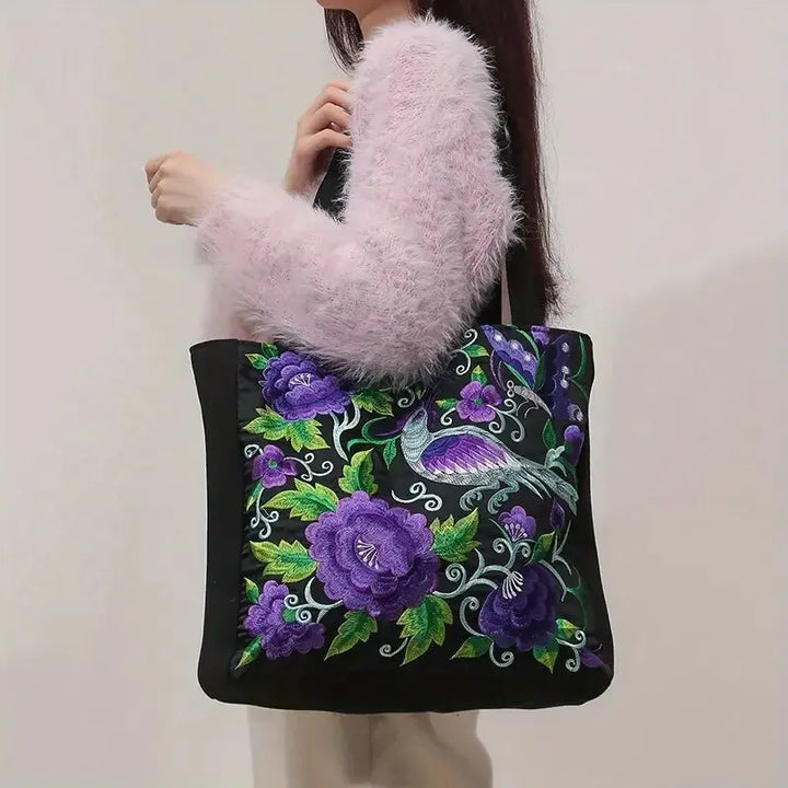 Yanis | Sac cabas brodé à motif floral, pratique et spacieux