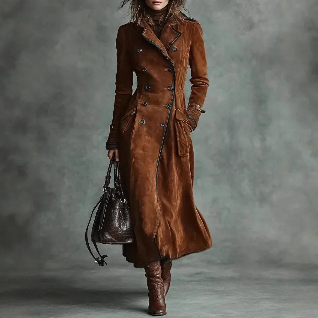 Dorine | Manteau long ceinturé effet daim