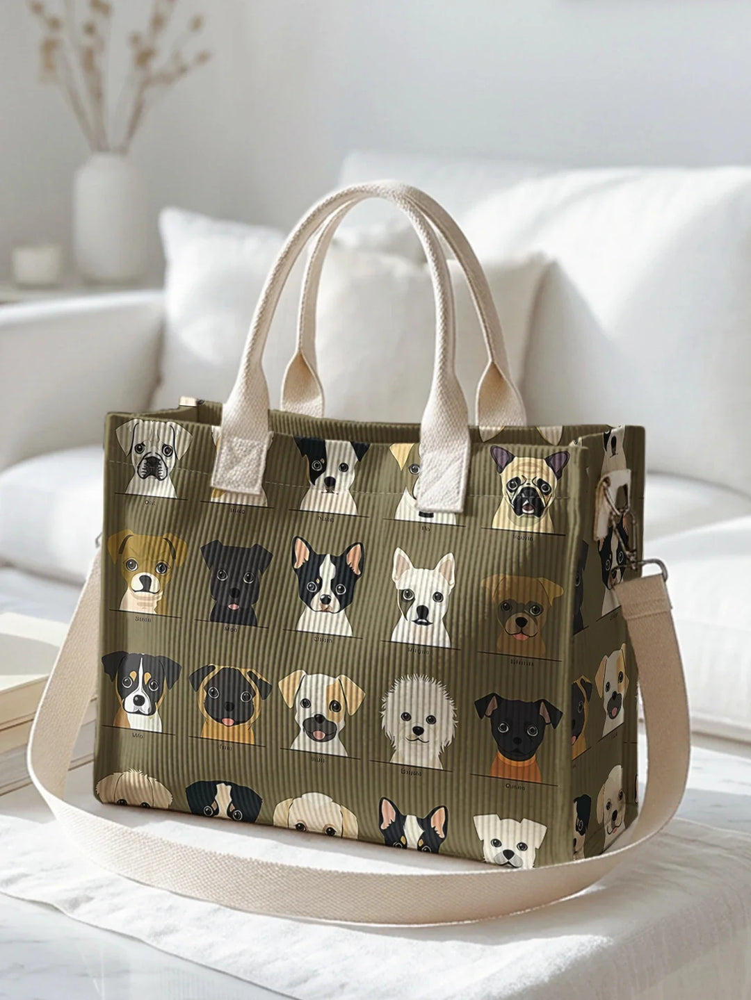 Philomène | Sac cabas en velours côtelé portraits de chiens