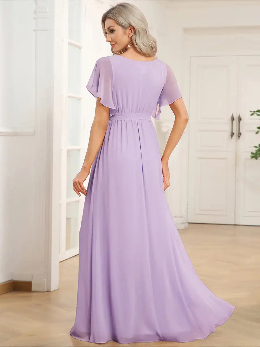 Celeste | Robe de Soirée en Chiffon à Manches Volantes
