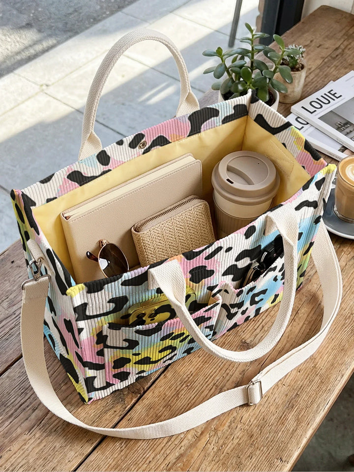 Raymonde | Sac cabas en velours côtelé léopard pastel
