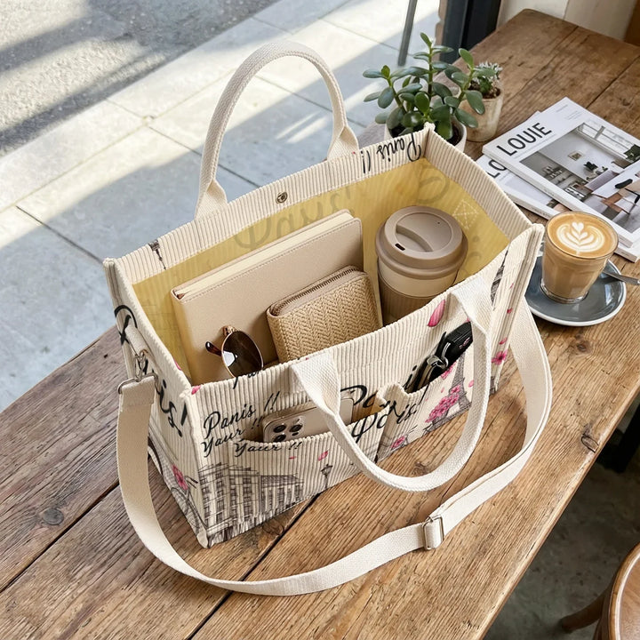 Zita | Sac cabas en velours côtelé Paris fleuri