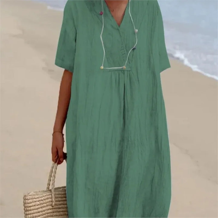 Sandra | Robe décontractée en lin texturé avec décolleté en V