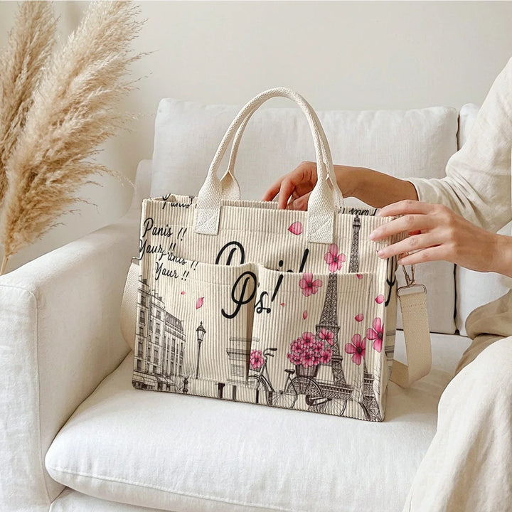 Zita | Sac cabas en velours côtelé Paris fleuri