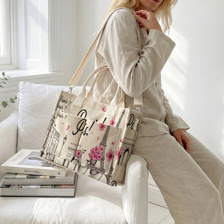 Zita | Sac cabas en velours côtelé Paris fleuri