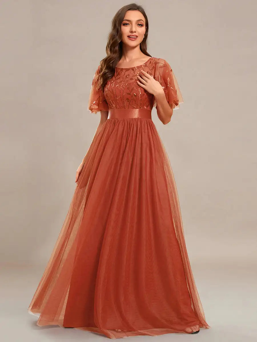 Elodie | Robe de Soirée à Manches Courtes en Sequins