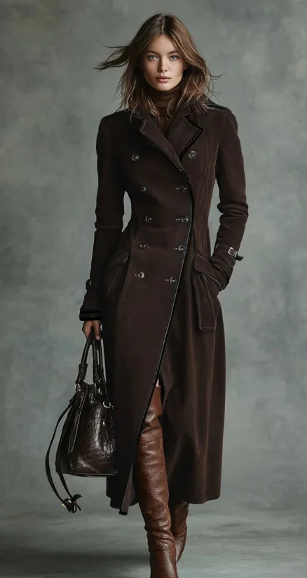 Dorine | Manteau long ceinturé effet daim