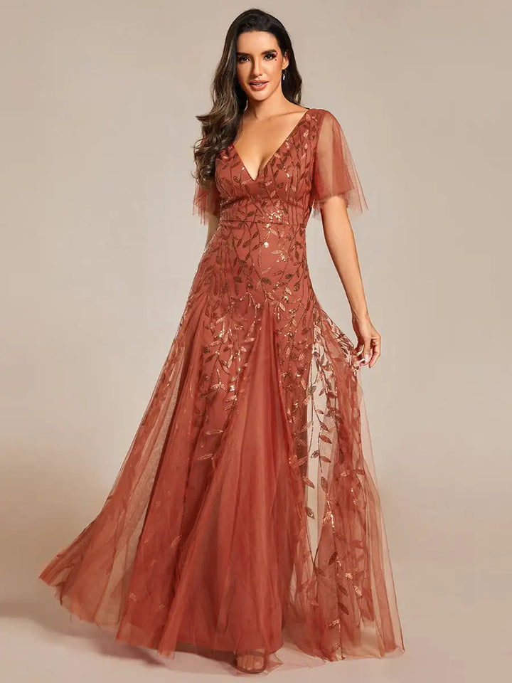 Skye | Robe de soirée en sequins à décolleté en V profond