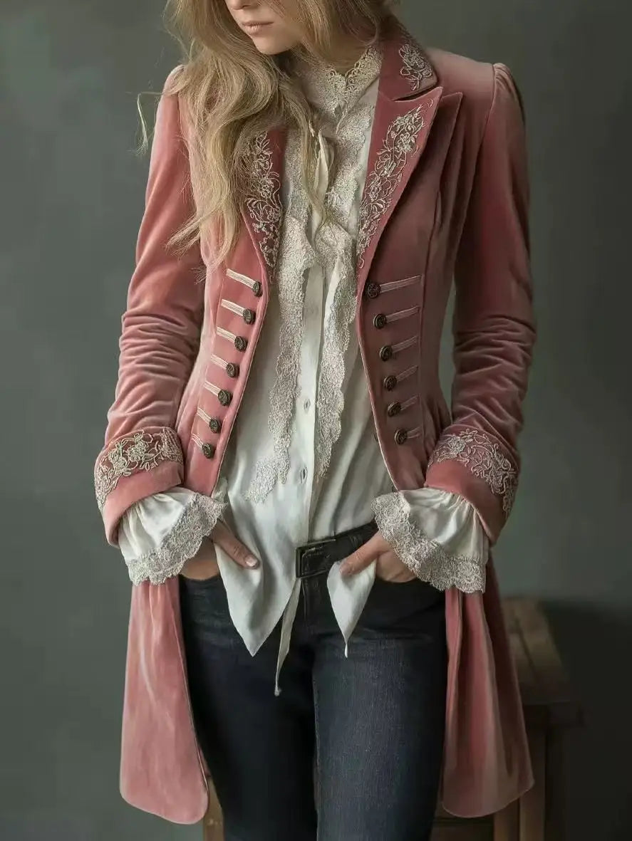 Baptistine | Veste longue brodée effet velours