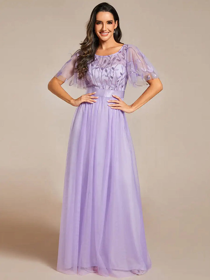 Elodie | Robe de Soirée à Manches Courtes en Sequins