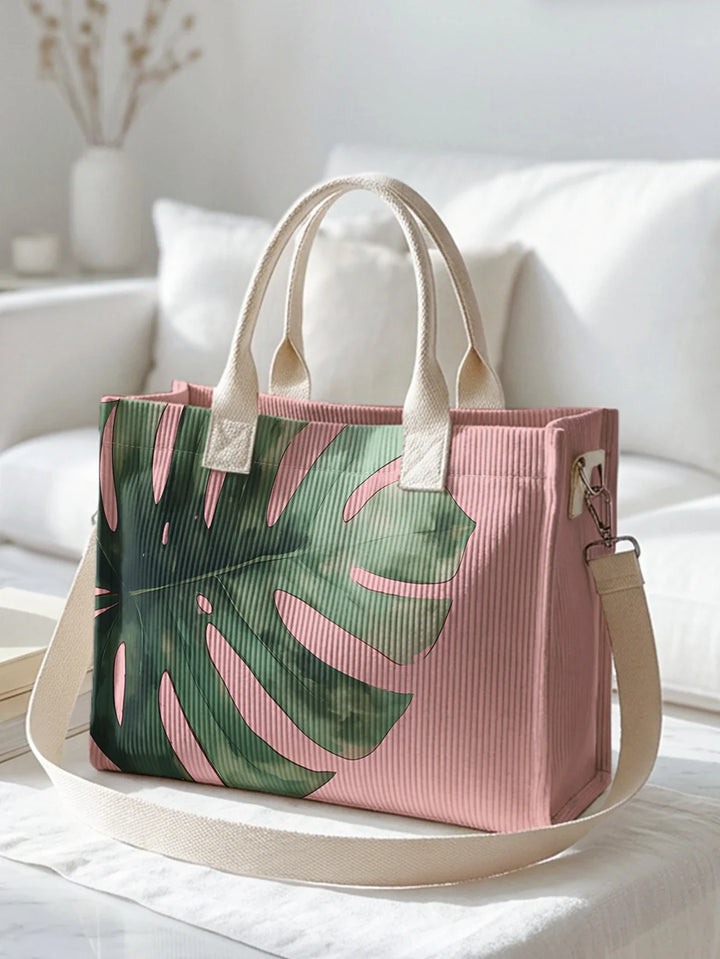 Violaine | Sac cabas en velours côtelé feuille de monstera