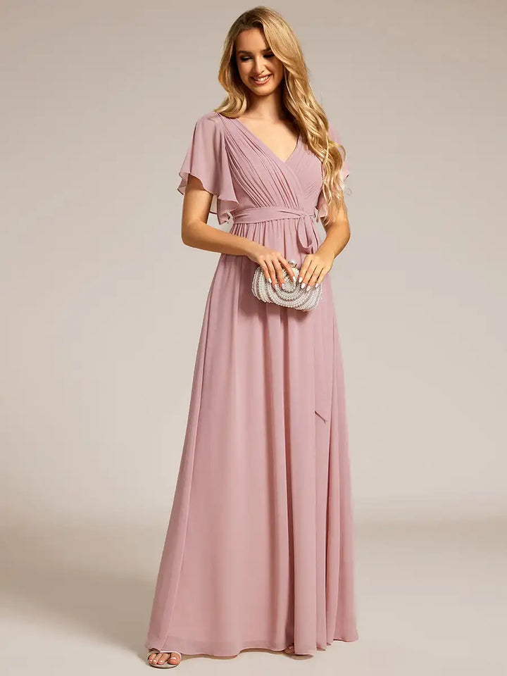 Celeste | Robe de Soirée en Chiffon à Manches Volantes