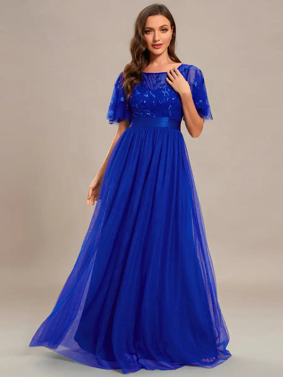 Elodie | Robe de Soirée à Manches Courtes en Sequins
