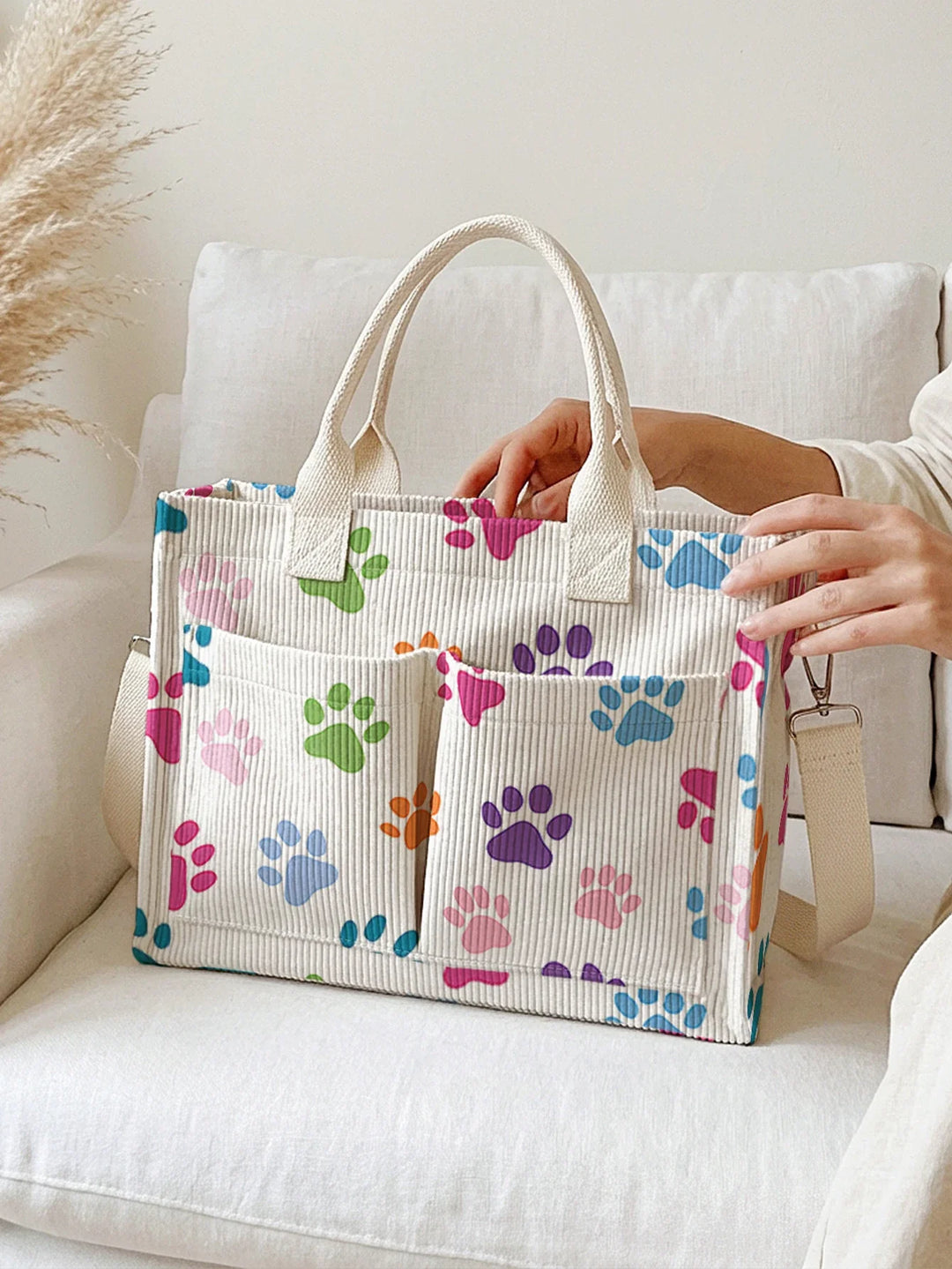 Sybille | Sac cabas en velours côtelé pattes colorées